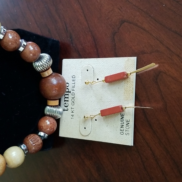 Wooden Beaded Necklace and  14kt GoldFilled Earrings - Picture 2 of 3